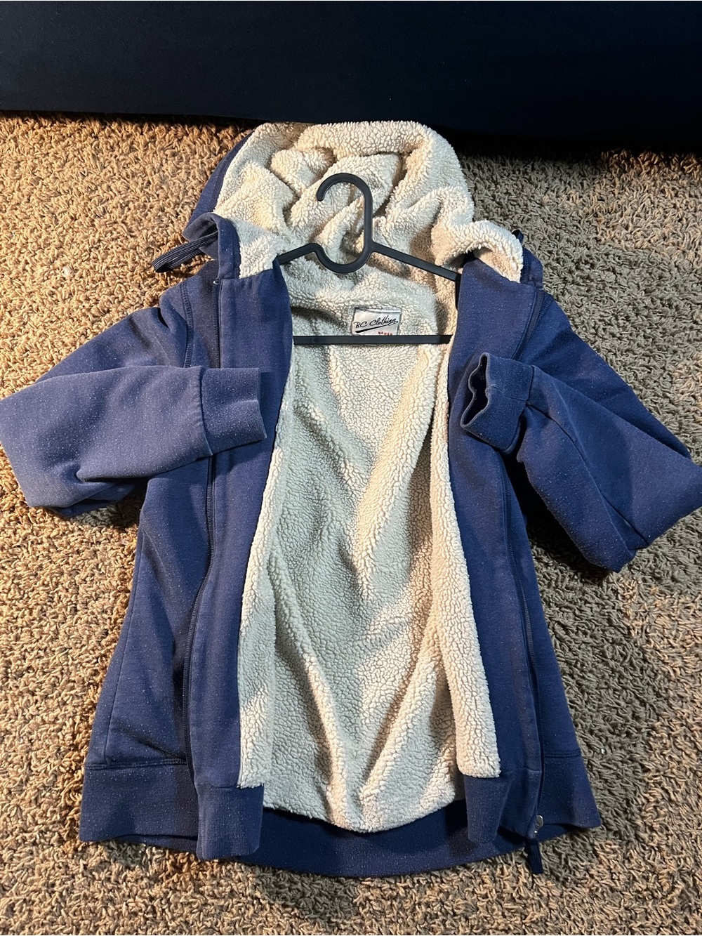 Kids Navy Hooded Sherpa-Lined Puffer Jacket